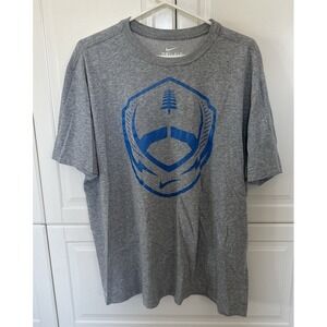 🔥 Nike Football Dri-Fit Gray Cotton Blend Shirt Men's Size XL Blue Logo